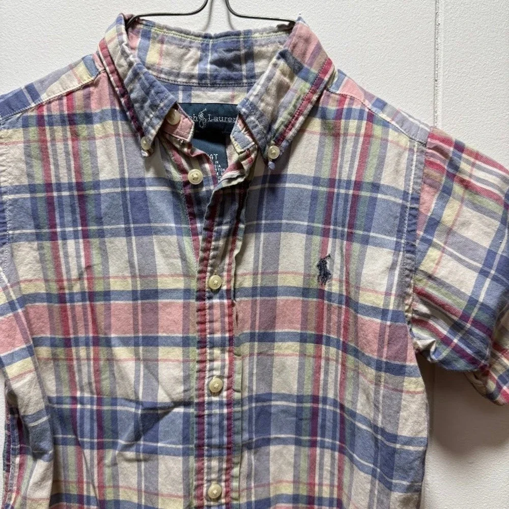 Ralph Lauren Boys 4T Plaid Button Down‎ Shirt Short Sleeve Multi Color Cotton